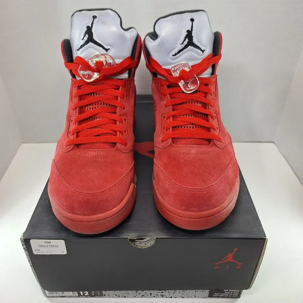 Air Jordan 5 Retro Mens 12 Red Suede 136027-602 Basketball Shoes Sneakers